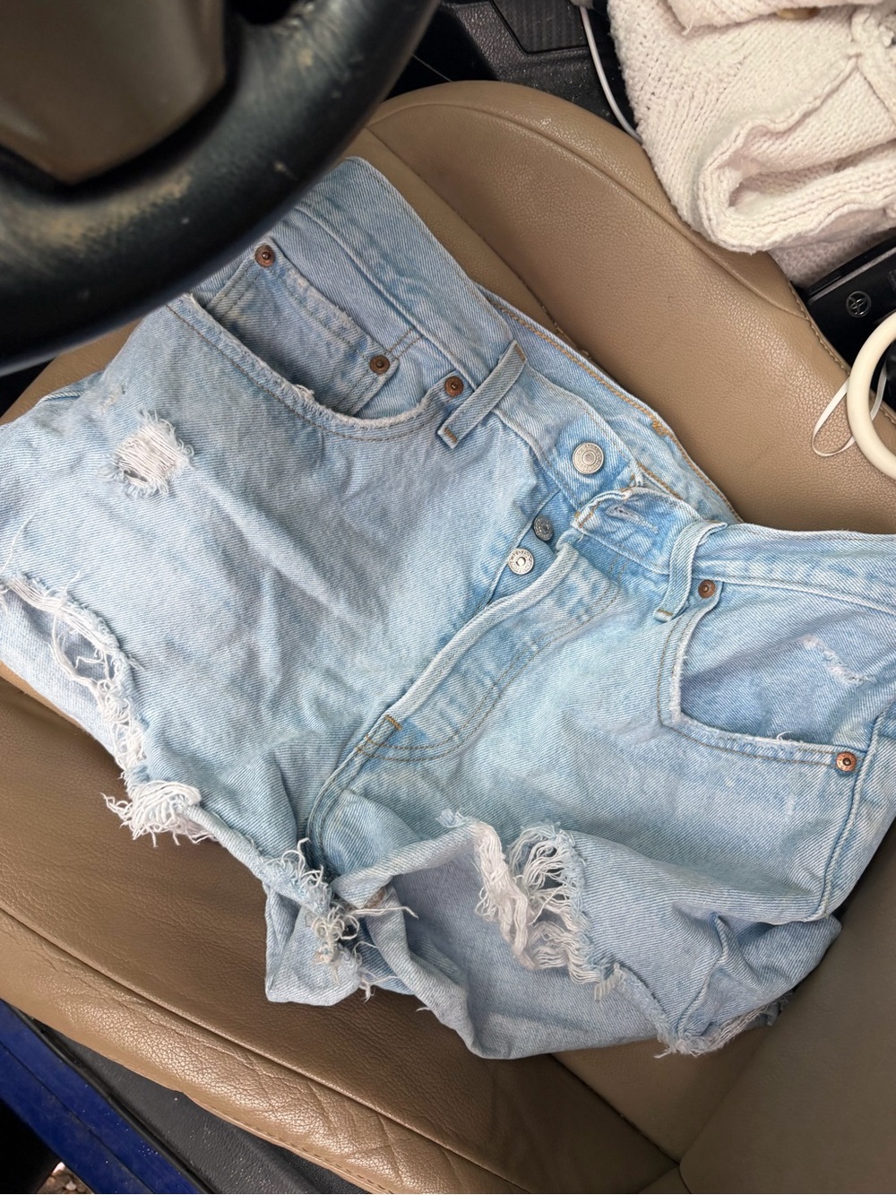 Levi's Light Blue Distressed High-Rise Jean Shorts